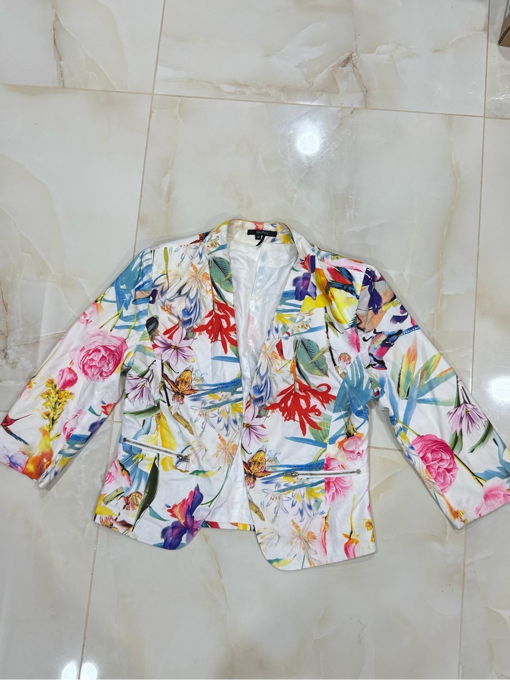 Floral Print White Blazer Jacket - Women's